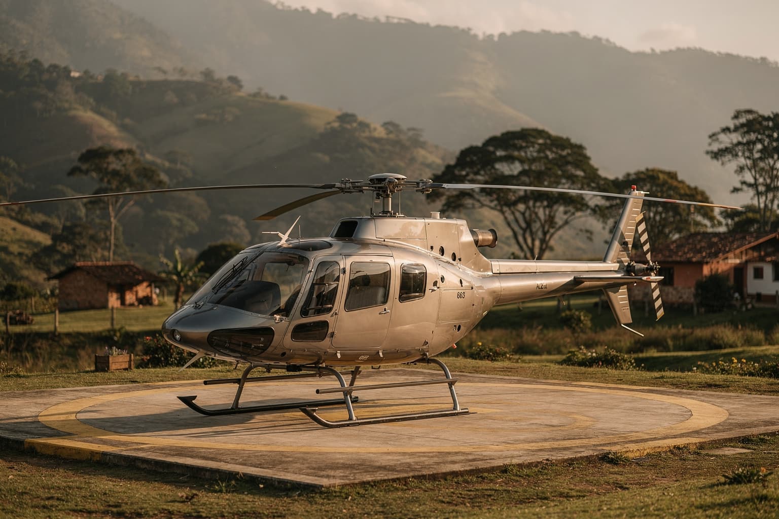 Bell 407 en un helipuerto privado en Antioquia